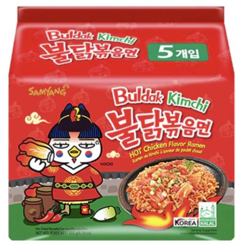 Samyang Buldak Hot Chicken Flavour Ramen Noodles Kimchi (Pack of 5x135g) 675g